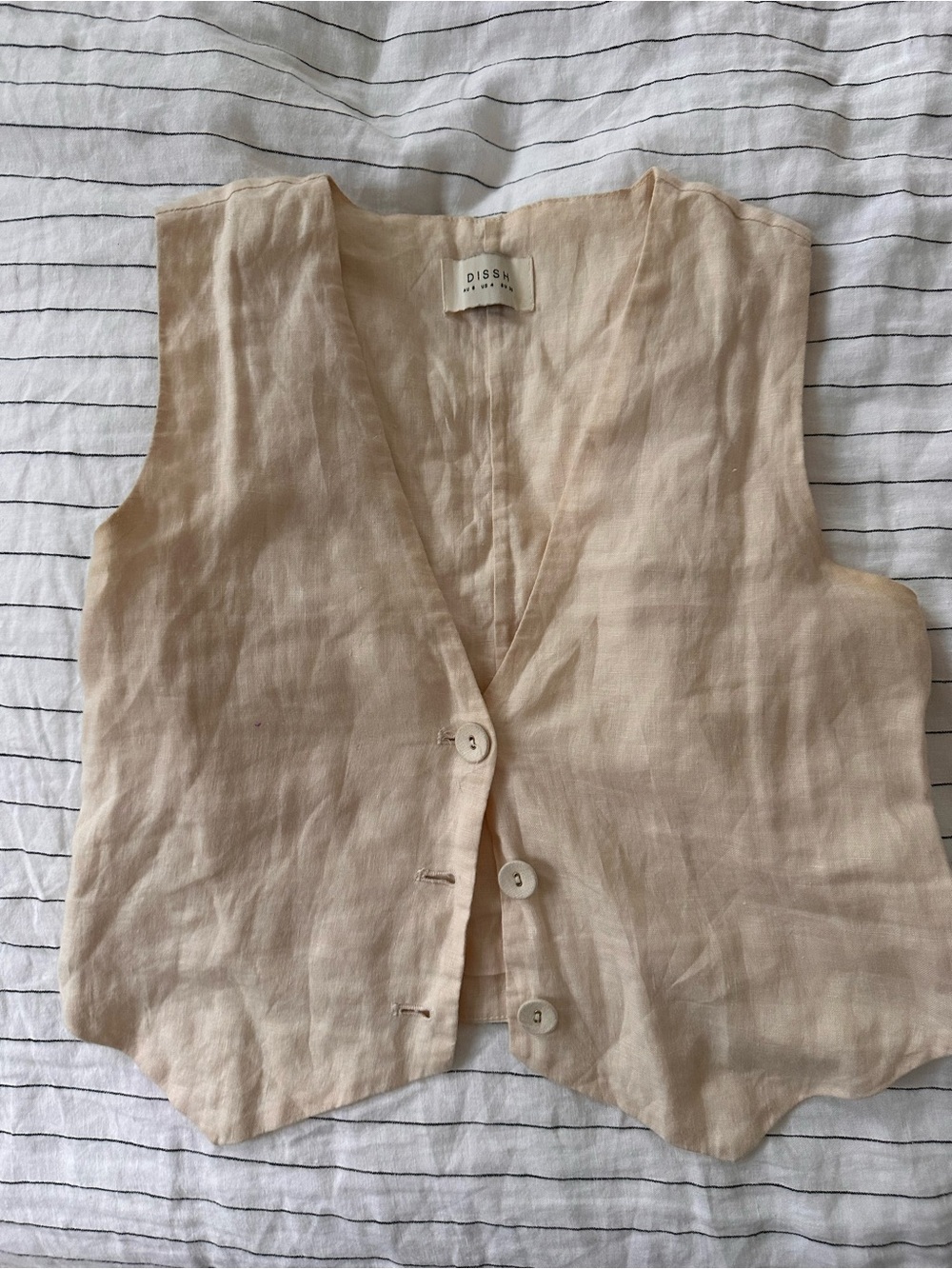 DISSH Linen Sleeveless Vest in Pale Blush Beige